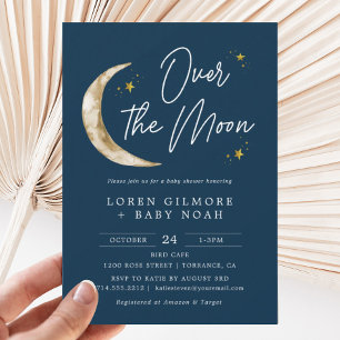 Over The Moon Theme Indigo Baby Shower Einladung