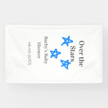 Over the Stars blue gray baby shower name date ele