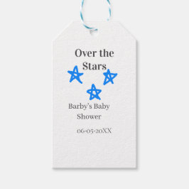 Over the Stars blue gray baby shower name date ele Geschenkanhänger