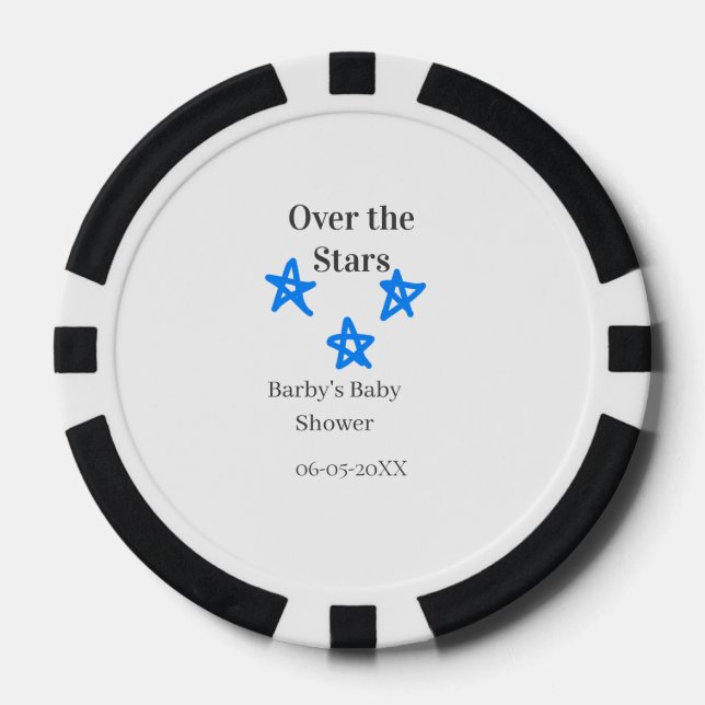 Over the Stars blue gray baby shower name date ele Pokerchips (Vorderseite)