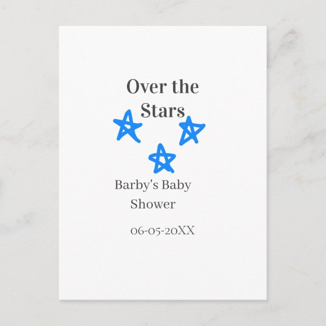 Over the Stars blue gray baby shower name date ele Postkarte (Vorderseite)
