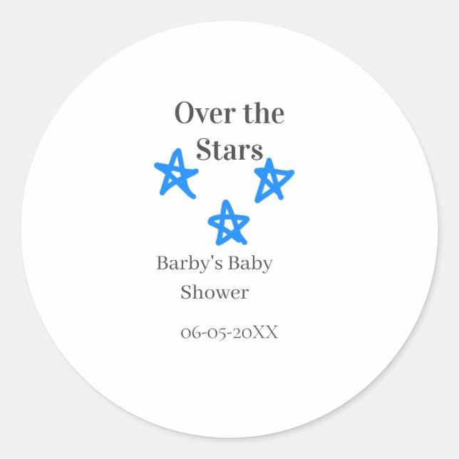 Over the Stars blue gray baby shower name date ele Runder Aufkleber (Vorderseite)