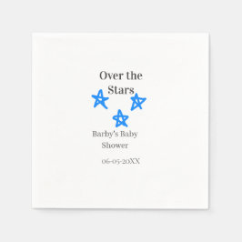 Over the Stars blue gray baby shower name date ele Serviette