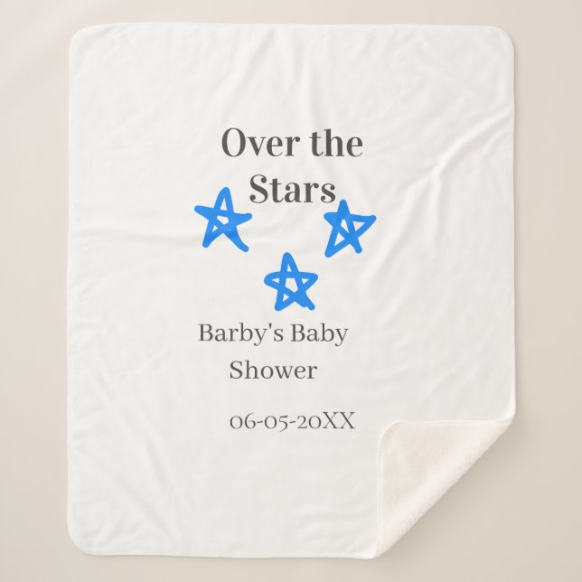 Over the Stars blue gray baby shower name date ele Sherpadecke (Vorderseite)