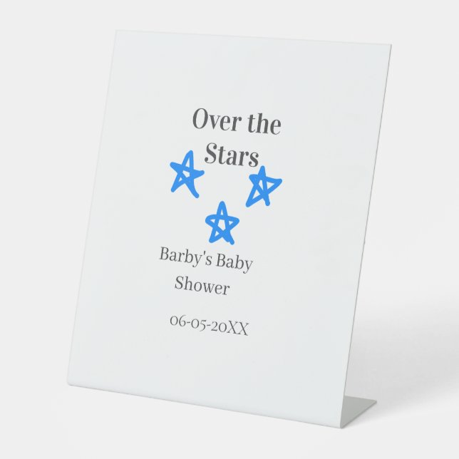 Over the Stars blue gray baby shower name date ele Sockelschild (Vorderseite)