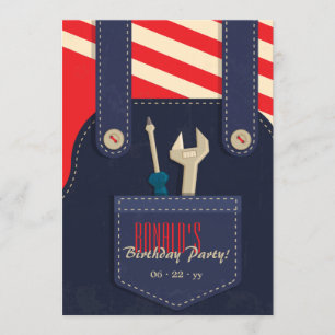 Overalls und Tools zum Geburtstag Einladung