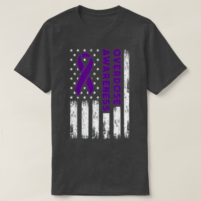 Overdose Awareness Flag Purple Ribbon Addiction Re T-Shirt (Design vorne)