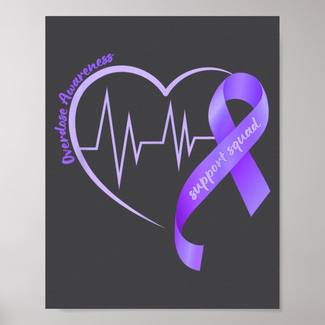 Overdose Awareness Month Purple Ribbon Heart Suprt Poster (Vorne)