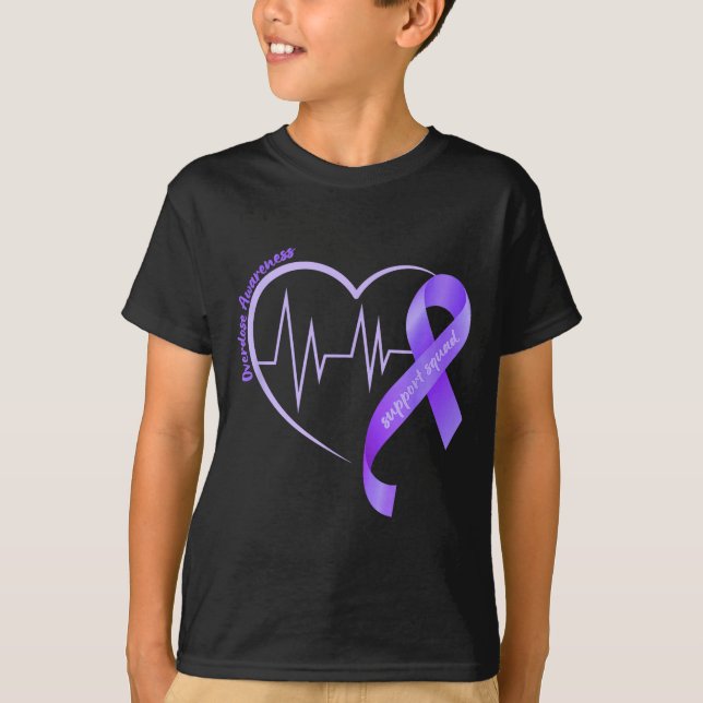 Overdose Awareness Month Purple Ribbon Heart Suprt T-Shirt (Vorderseite)