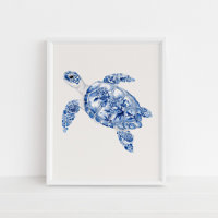 Overhead Sea Turtle - Coastal Blue auf Beige
