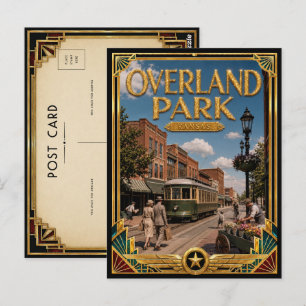 Overland Park Kansas Vintage Art Deco Goldenes Zei Postkarte