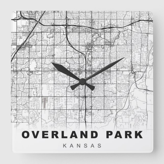 Overland Park Map Quadratische Wanduhr (Vorderseite)
