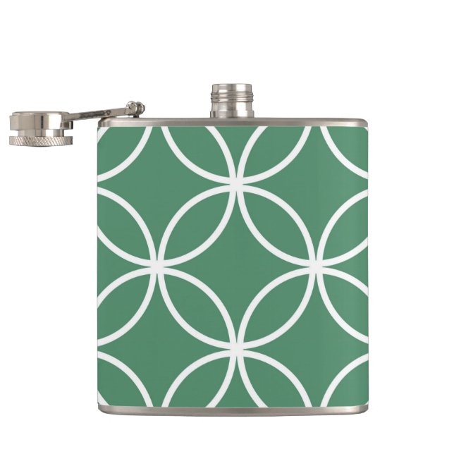 Overlappin Circles Sage Green White Pattern Flachmann (Geöffnet)