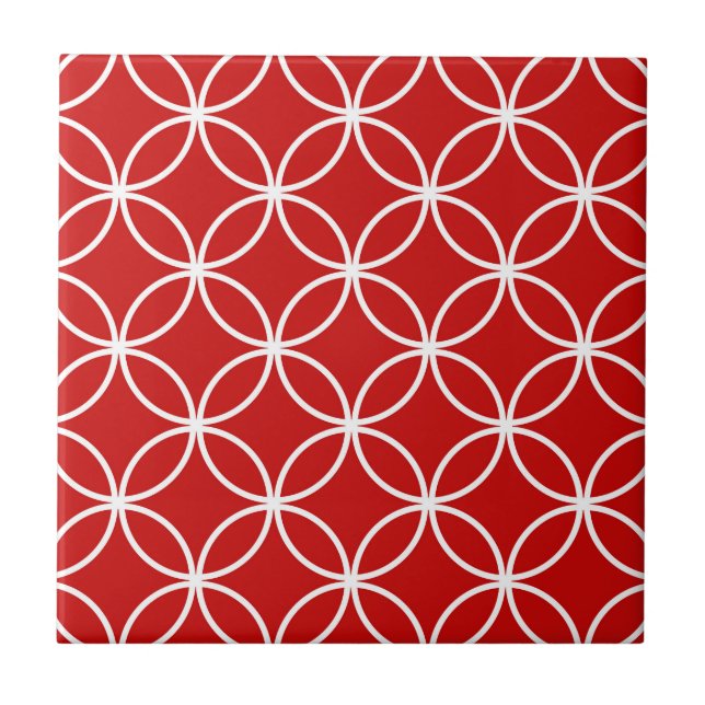 Overlapping Circles Geometric Muster Red White Fliese (Vorderseite)