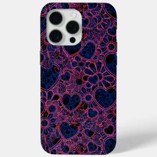 Overlapping Herz Muster, rosa auf blauem Schwarz B Case-Mate iPhone Hülle