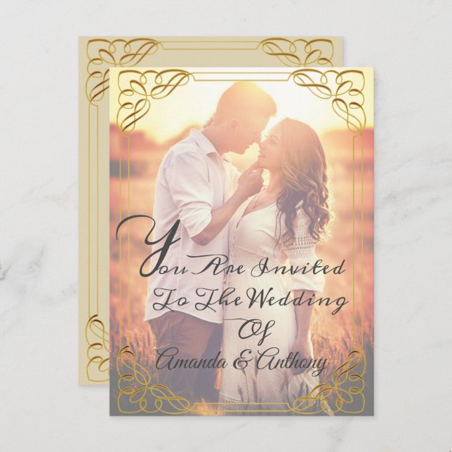 Overlay Foto Budget elegante Hochzeitseinladung Einladungspostkarte (Vorne/Hinten)