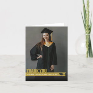 Overlay Gold Ribbon Graduation Cap Cutout Foto Dankeskarte