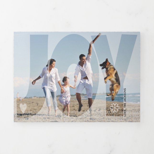 Overlay joy Christmas holiday silber Foto Dreifach Gefaltete Urlaubskarte (Cover)