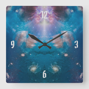 Overlay Navy-Blue Galaxy Star mit Ocean Jellyfish Quadratische Wanduhr