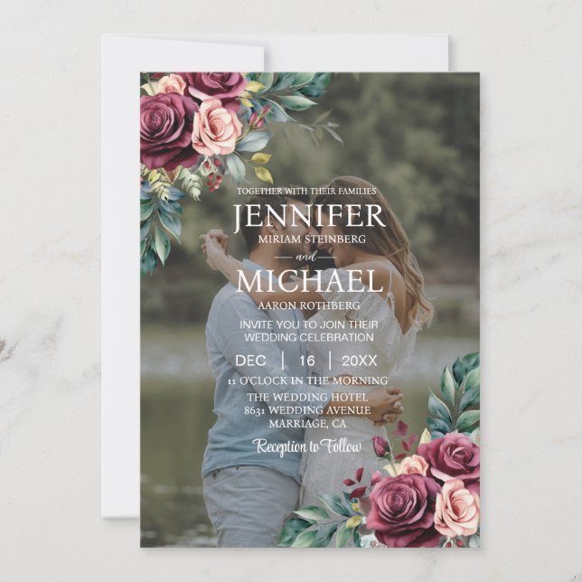 Overlay Portrait Picture Foto QR Rose Hochzeit Einladung (Vorderseite)