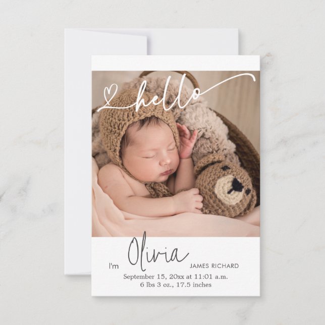 Overlay Text Hello Newborn Birth Ankündigung (Vorderseite)