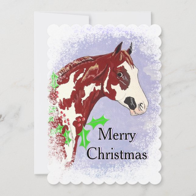 Overo Paint Horse (Weihnachten) Feiertagskarte (Vorderseite)