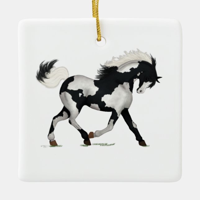 Overo Piebald Paint Horse Personalisierte Weihnach Keramikornament (Vorderseite)