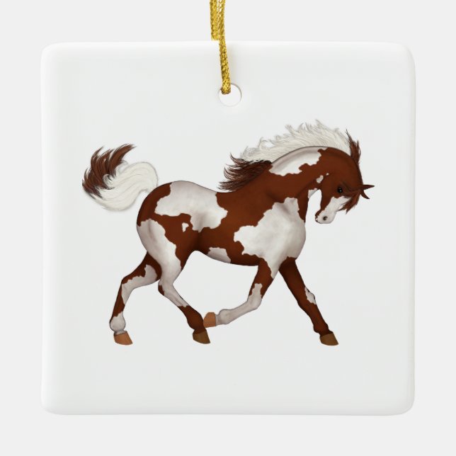 Overo Pinto Wild Horse Pony Personalisiert Weihnac Keramikornament (Vorderseite)