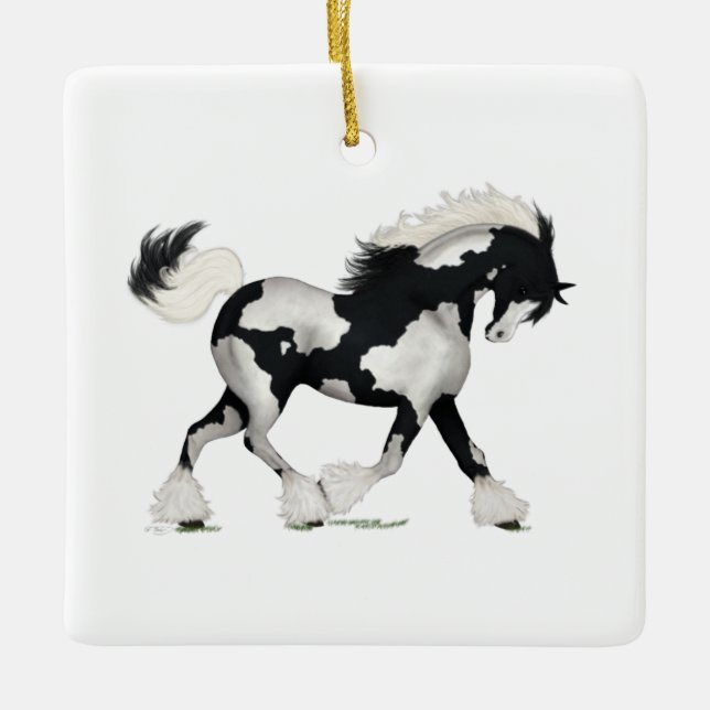 Overo Sinti und Roma Vanner Horse Personalisiert W Keramikornament (Vorderseite)