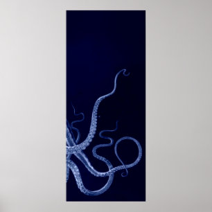 Oversifizierter Octopus Triptych III Print in blau Poster