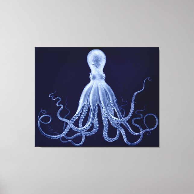 Oversifiziertes Octopus-Triptychon in Blau Leinwanddruck (Vorderseite)