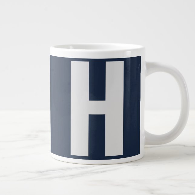 Oversized Monogramm Initial in Dark Blue und Gray Jumbo-Tasse (Rechts)