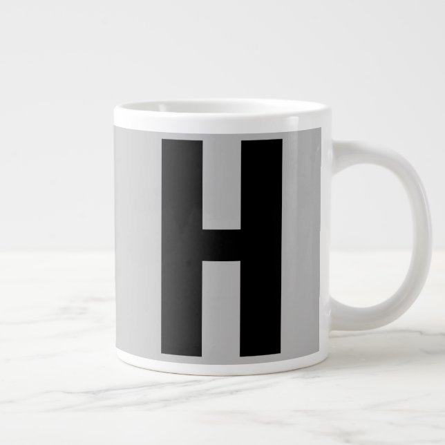 Oversized Monogramm Initial in Grau und Schwarz Jumbo-Tasse (Rechts)