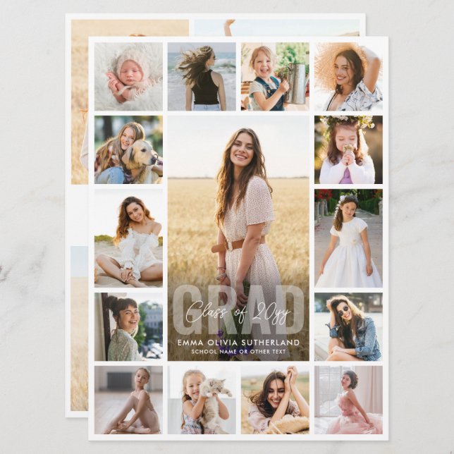 Oversized Photo Collage Modern Overlay Graduation Ankündigung (Vorne/Hinten)