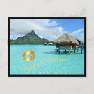 Overwater Erholungsort in Bora Bora Lagune mit Postkarte
