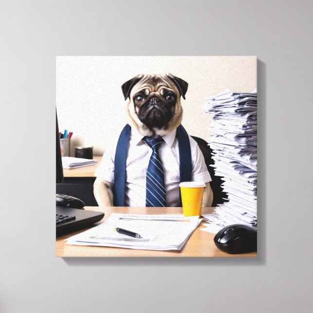 Overwhelmed Office Pug Leinwanddruck (Vorderseite)