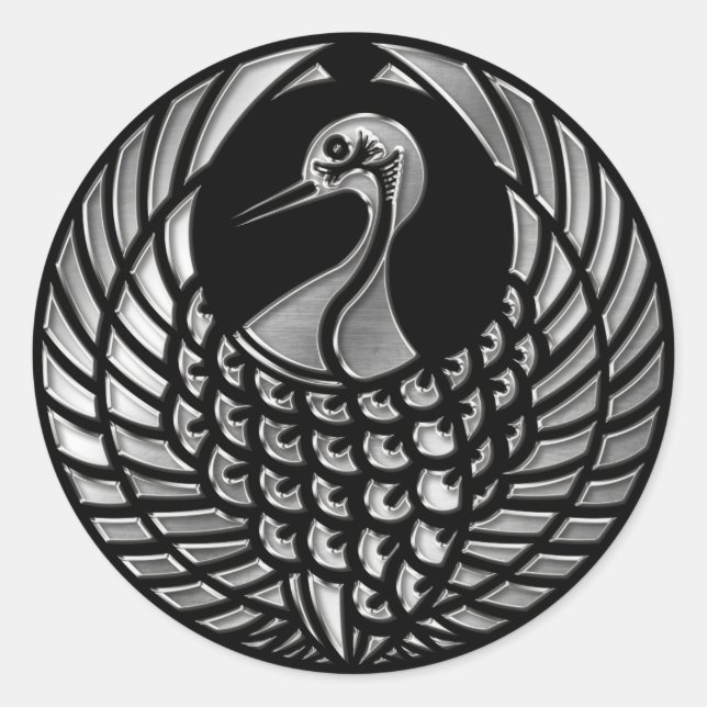 Owari Mori Clan Kamon Silver Chrome Runder Aufkleber (Vorderseite)