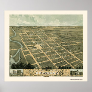 Owatonna, MN Panorama Karte - 1870 Poster