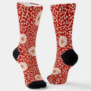 Owen Jones Chinesisches Ornament Rot Weiß Blumig Socken