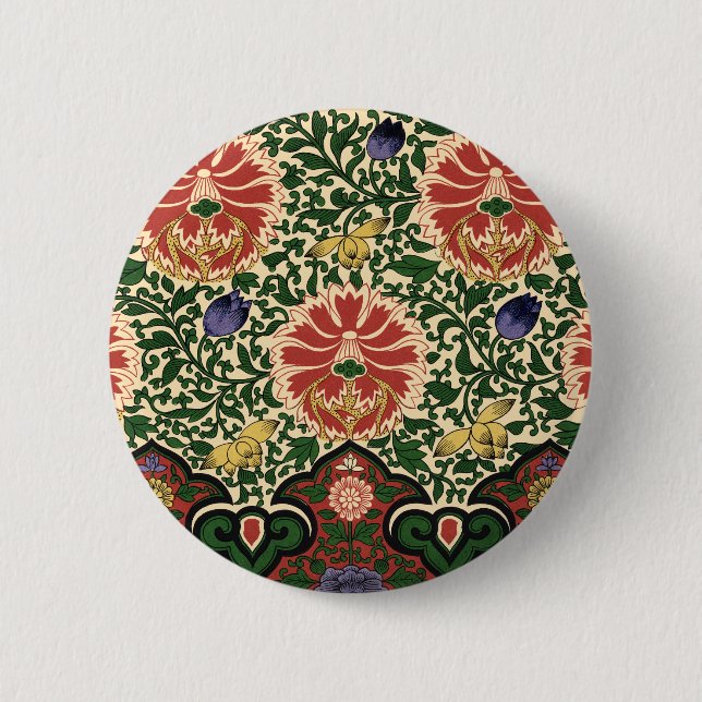 Owen Jones Chinoiserie Roter Lotus Blumendesign Button (Vorderseite)