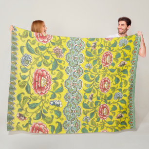 Owen Jones Peony Yellow Background Fleecedecke