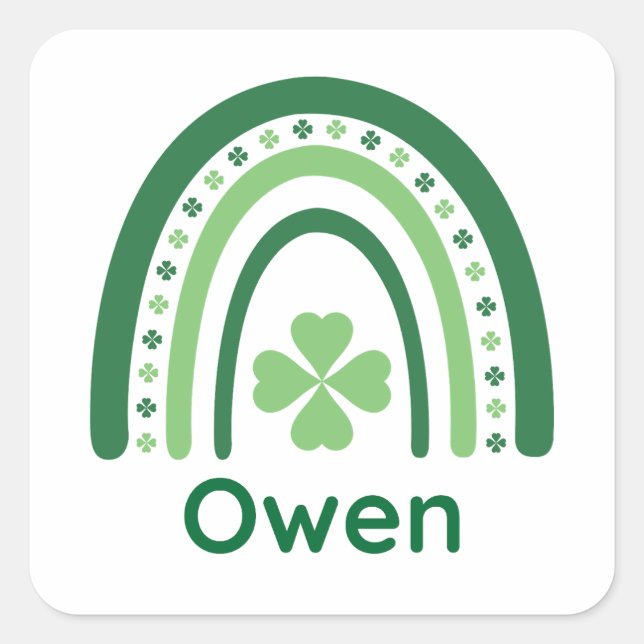 Owen Name Clover Boho Rainbow Quadratischer Aufkleber (Vorderseite)