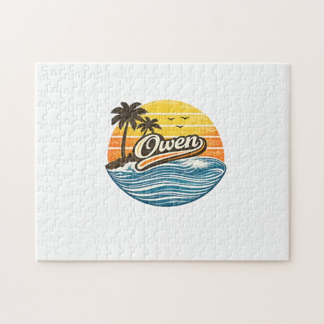 Owen Retro-Sonnenuntergangs-Name-Design Puzzle (Horizontal)