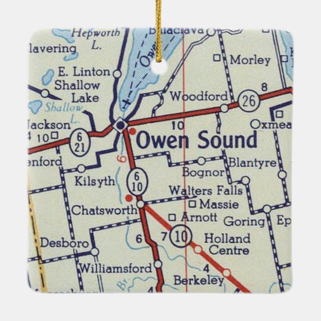 Owen Sound ON Vintage Karte Keramikornament (Rückseite)