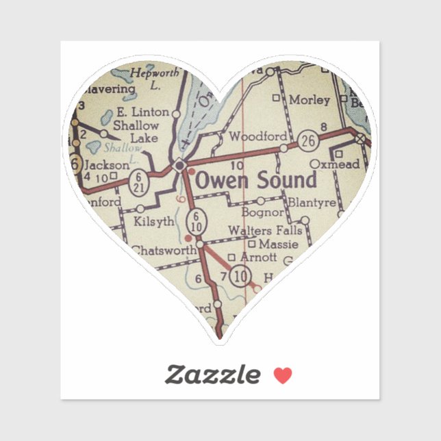 Owen Sound Vintag Map Aufkleber (Blatt)