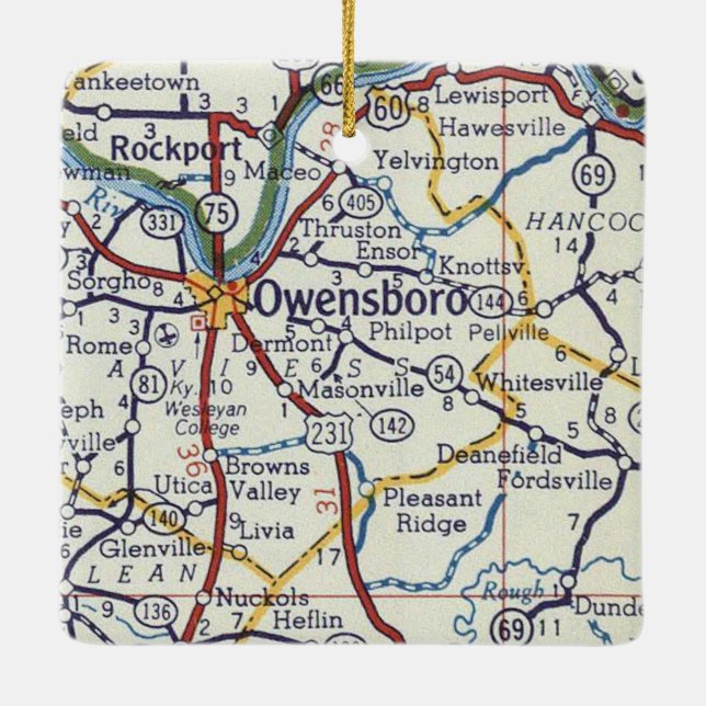 Owensboro KY Vintag Map Keramikornament (Rückseite)