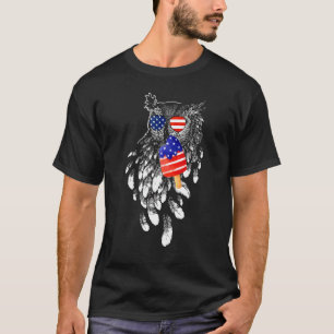 Owl 4. Juli American Flag Ice Cream T-Shirt
