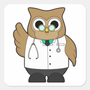 Owl als Doktor mit Stetoscope Quadratischer Aufkleber