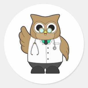Owl als Doktor mit Stetoscope Runder Aufkleber