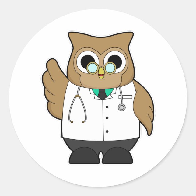 Owl als Doktor mit Stetoscope Runder Aufkleber (Vorderseite)